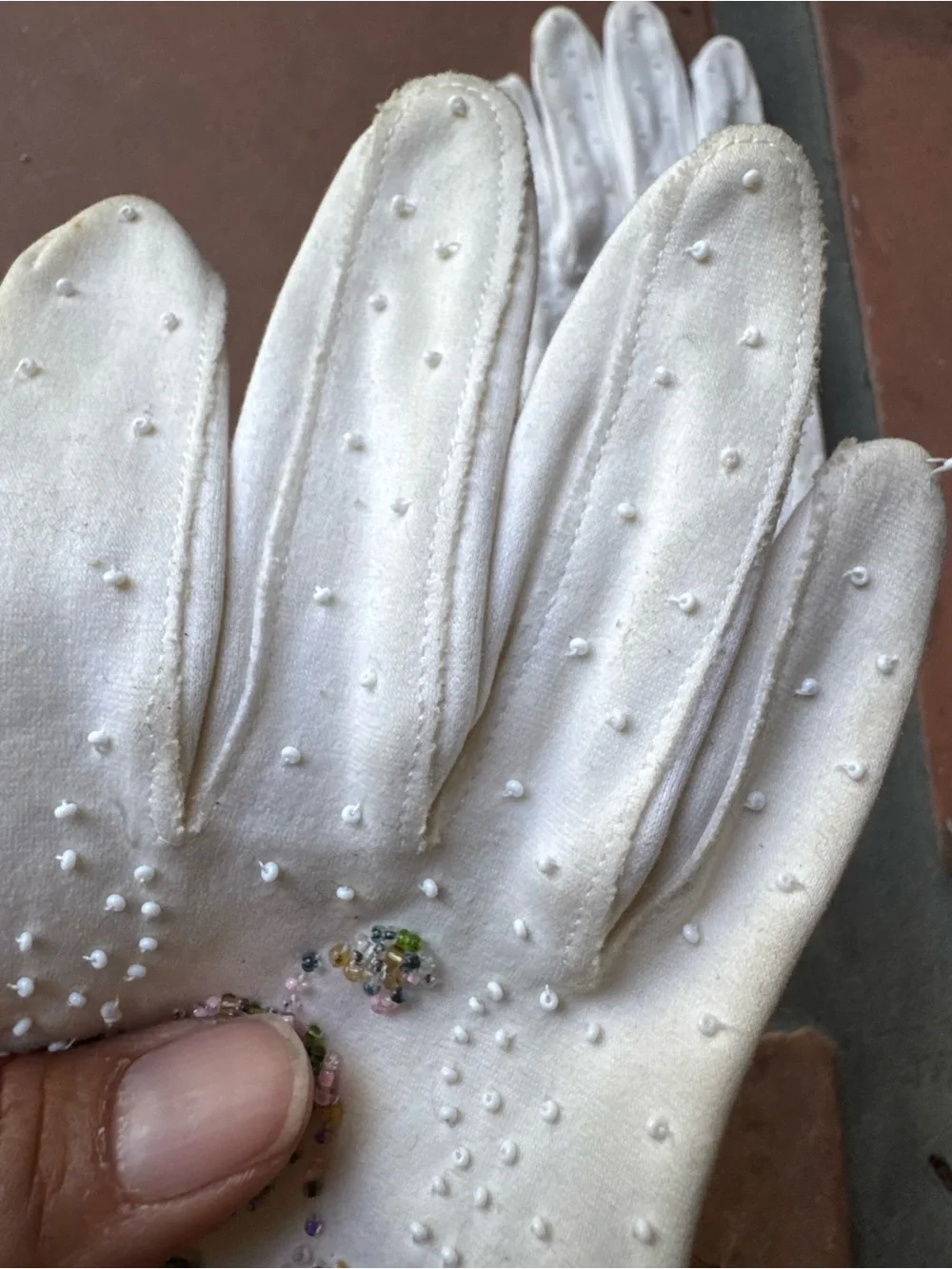 Vintage Ivory Beaded Floral Women's Gloves